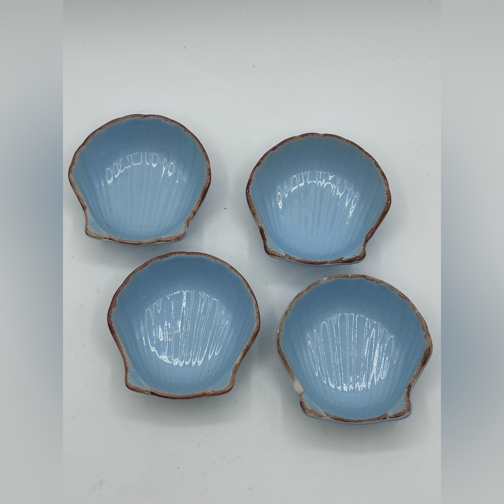 Coastline Imports Fishy Seashell Bowls Trinket Dish Blue Small 3.5" Set of 4